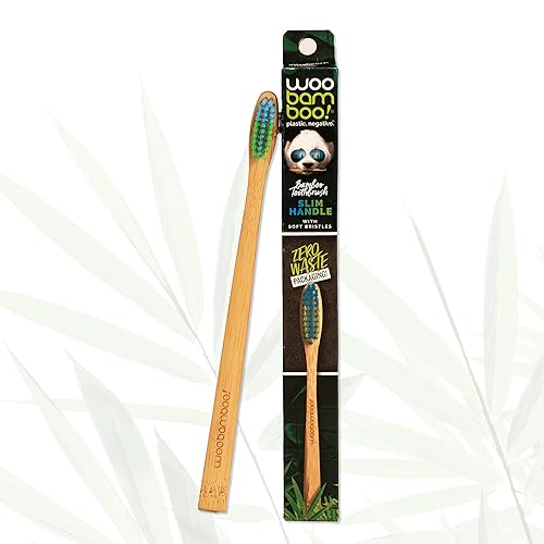 Woobamboo! Cepillo de dientes de bambú, mango delgado, cerdas suaves, cerdas de nailon sin BPA, ecológico, biodegradable, compostable, vegano