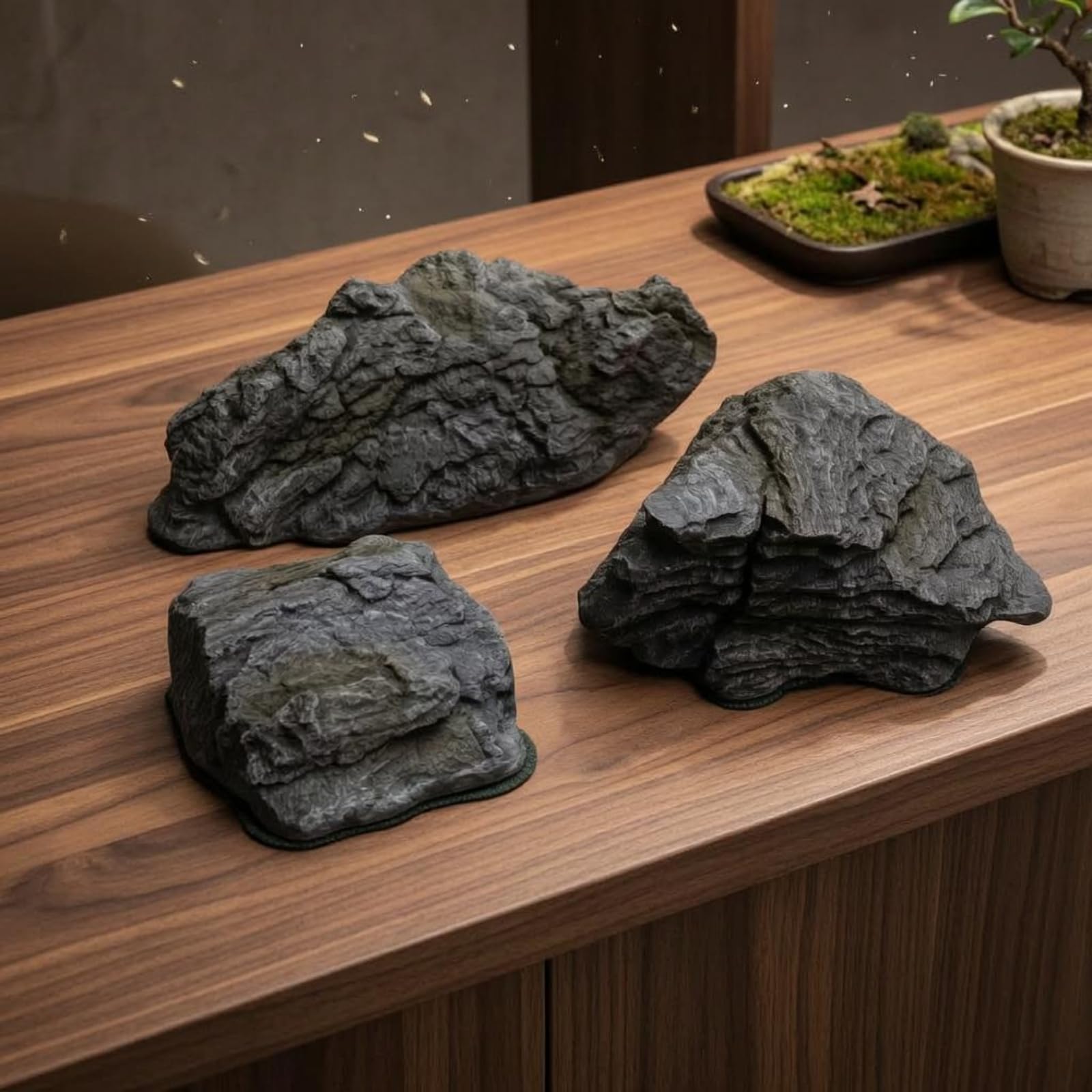 F Fityle 3 Piezas Piedra Artificial Jardín Adorno Paisaje Escenografía Fibra de Vidrio Texturizada Ligera Acabado Adecuada para Patios Senderos Estanques Exteriores