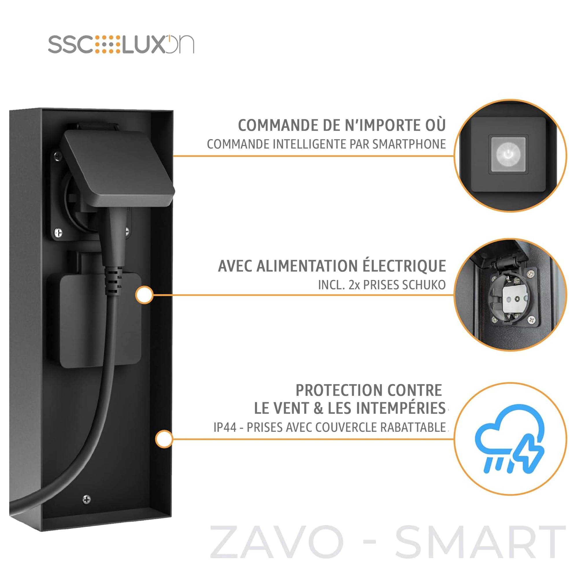 SSC-LUXon ZAVO Colonne de prise d'extérieur Wi-Fi noir avec 2 prises - Prise extérieure intelligente IP44 compatible avec Amazon Alexa