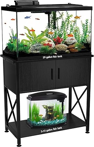 Soporte para pecera de 20 galones, soporte de metal para acuario de 20 galones con almacenamiento de gabinete, mesa de 28.7 pulgadas de largo x 16.5