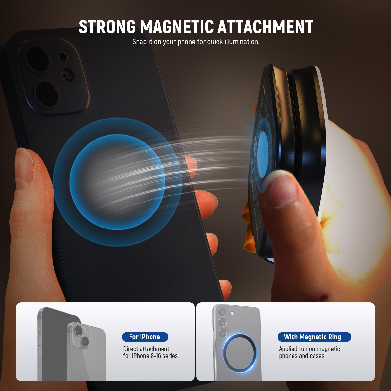 NEEWER Magnetisches Selfie Licht kompatibel mit iPhone MagSafe CRI95 700lx/0,3m Faltbare LED Handy Füllring Beleuchtung mit Ständer/Spiegel für Zoom Make up Fotografie Aufnahme NL48B,Schwarz