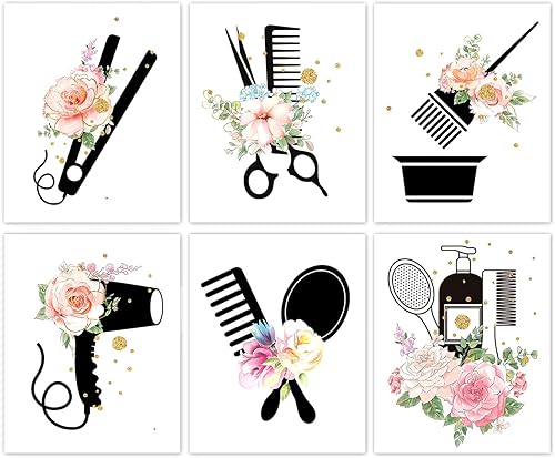 Arte de pared de peluquería, decoración de dormitorio de baño de moda para mujer, tijeras para secador de pelo, póster de lienzo para rizar,
