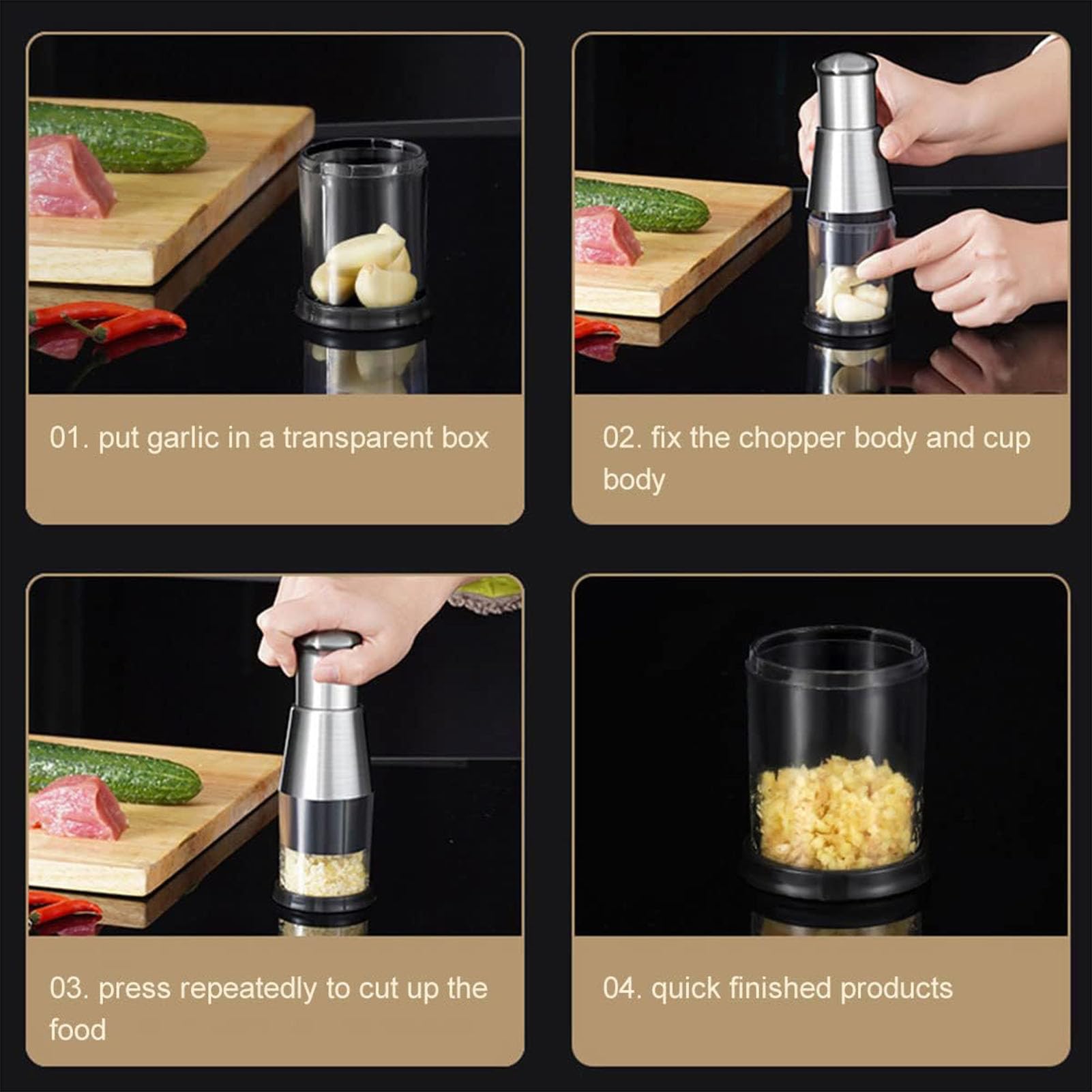 Handgehaltener, kraftsparender Zerkleinerer; kompakter, multifunktionaler Miniwürfler; manuelle Knoblauchpresse aus Edelstahl; ideal zum Zerkleinern von Knoblauch,Silber,B
