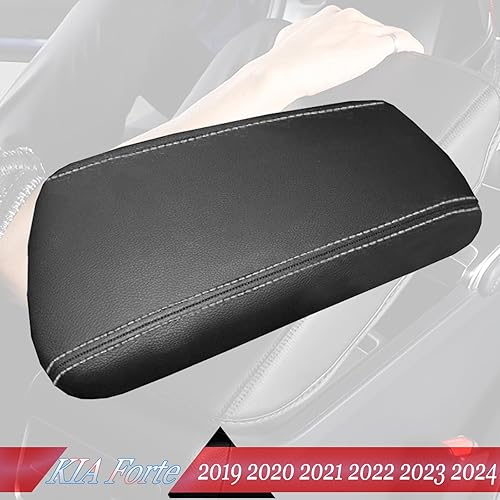Miniatura 9 de MUXEE Funda de consola central para reposabrazos para Kia Forte cerato 2019 2020 2021 2022 2023 2024, cuero de microfibra, costuras negras