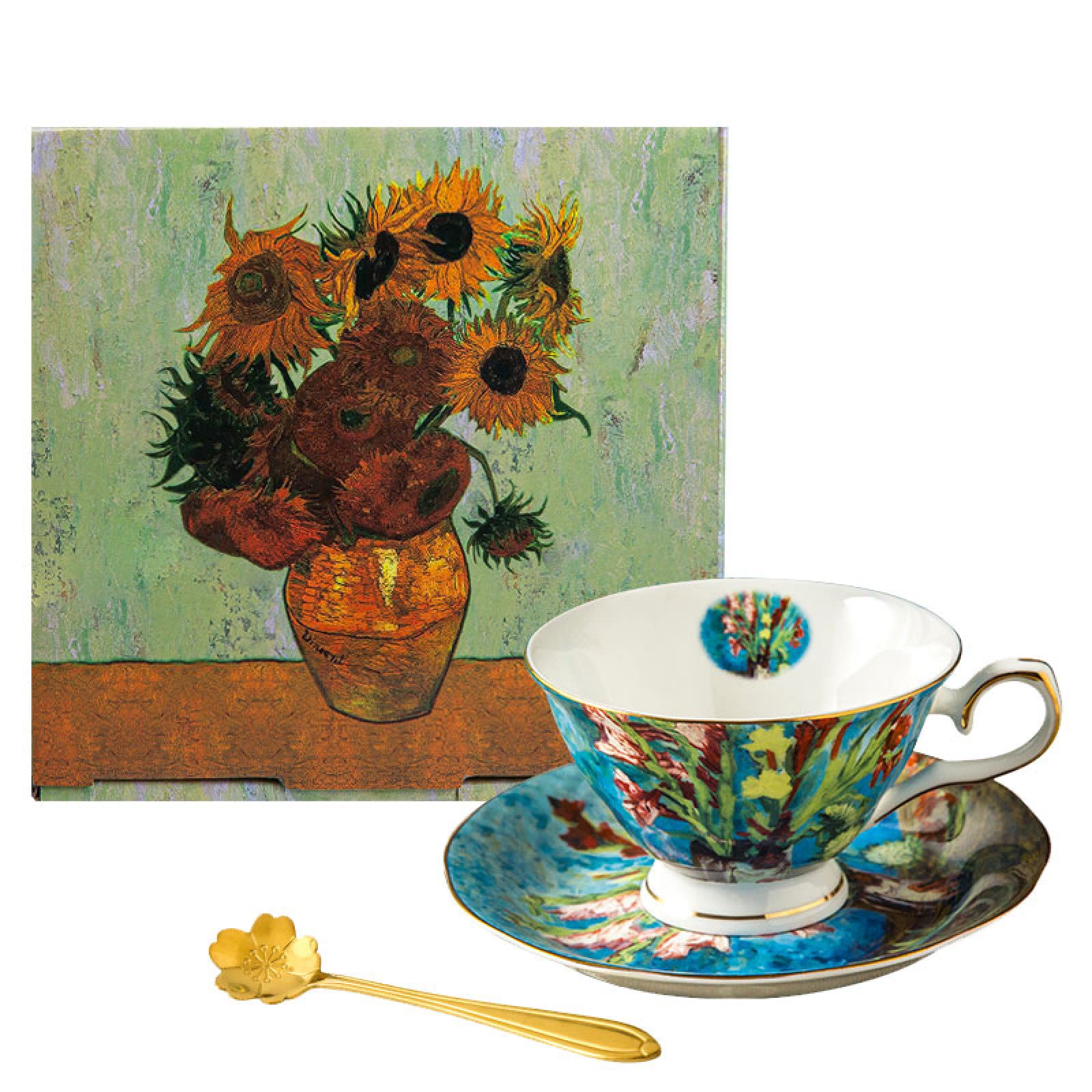 Ręcznie wykonany ceramiczny kubek do kawy kubek i spodek zestaw van Gogh gladiolus kwiaty ceramika filiżanka do kawy herbaty i spodek zestaw talerz kubek na mleko owsiane prezent ślubny
