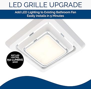 Broan-NuTone FG600S LED Lighted Grille Upgrade for Bathroom Ventilation Fans, Easy Installation , DIY, White, Square