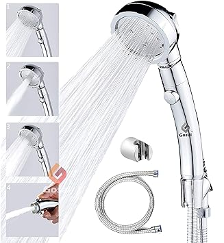 GOSAI Handheld Shower set High Pressure Detachable Shower Head with Hand Spray & ON/OFF Pause Switch & 3 Spray Setting Showerhead with 1.5m Long Hose & Shower Stand wall Mounted