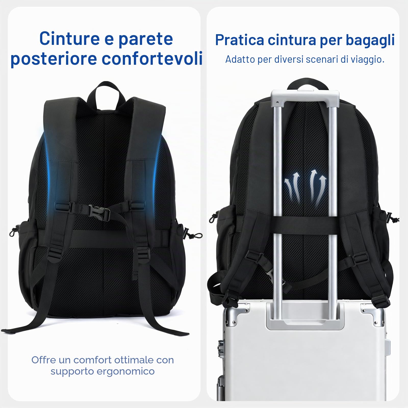 Zaino Per Laptop 32L Per Donna e Uomo Con Ampia Capienza e Tessuto Impermeabile Per Viaggi, Attività All'Aperto e Ufficio(DS07-Black)
