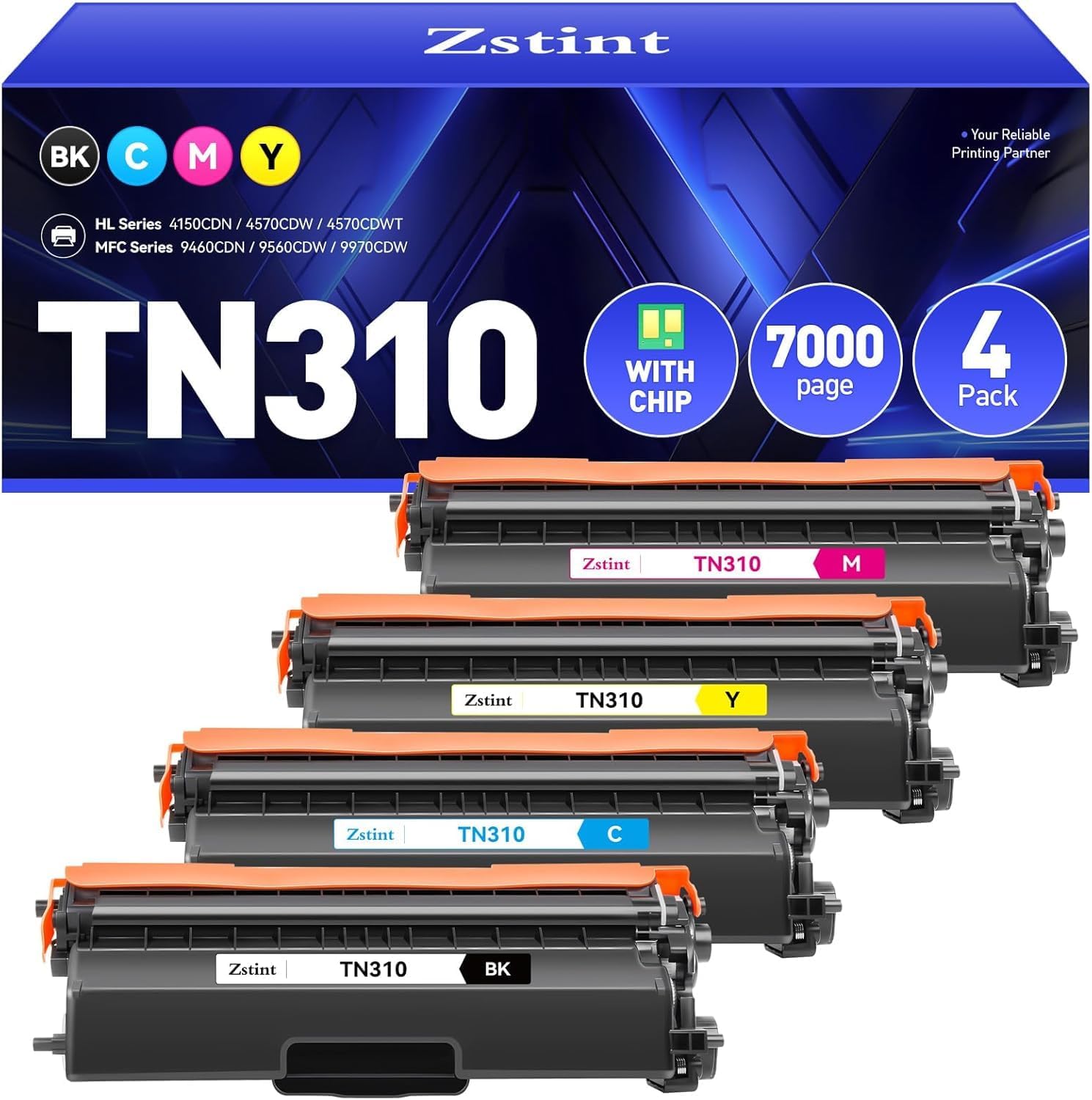 TN310 Toner Cartridge Set 4-Pack Black Cyan Yellow Magent Replacement for Brothe TN-310 TN315 Compatible with Brothe HL-4150CDN MFC-9970CDW HL-4570CDW 4570CDWT 9460CDN 9560CDW Laser All-in-One Printer