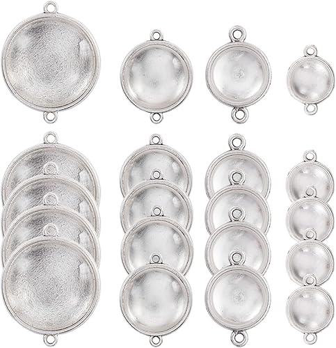 PH PandaHall 42 piezas de 5 tamaños redondos bisel colgante bandejas enlaces de doble agujero, dijes para fotos, ajustes de cabujón con azulejos de