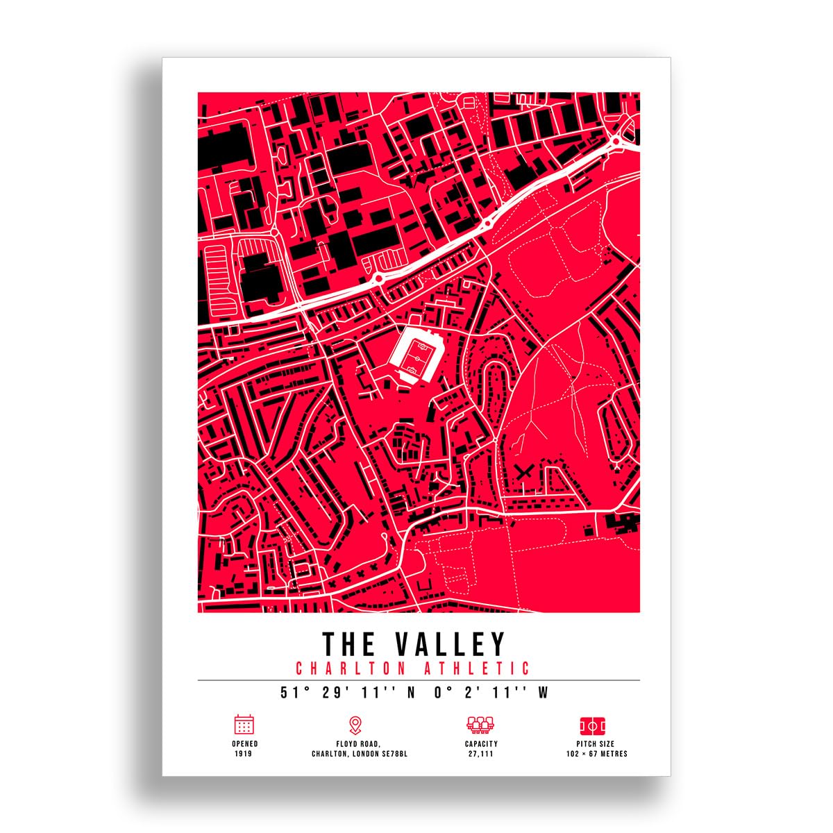 The Valley Stadium Map Minimalist A4/A3 Poster Photo Print Framed Gift Charlton Athletic (A3 Poster Only)