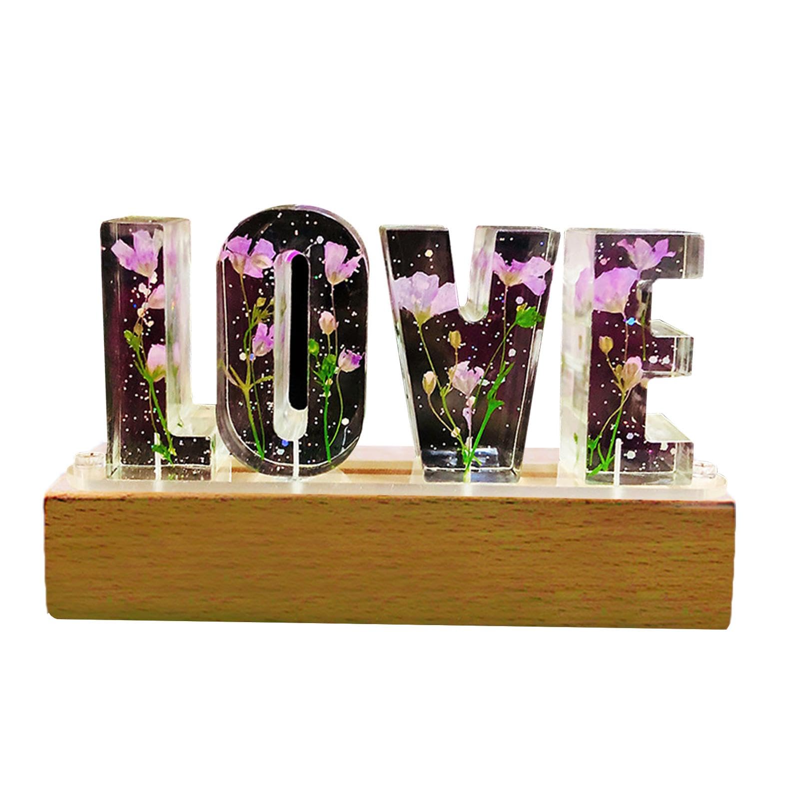 Floral Resin Night Light | Cute Bedroom Decorative Lamp - Adorable Home Decorations Flower & Letter Night Light, Romantic Bedroom Floral Resin Night Light for, Wedding, Holiday