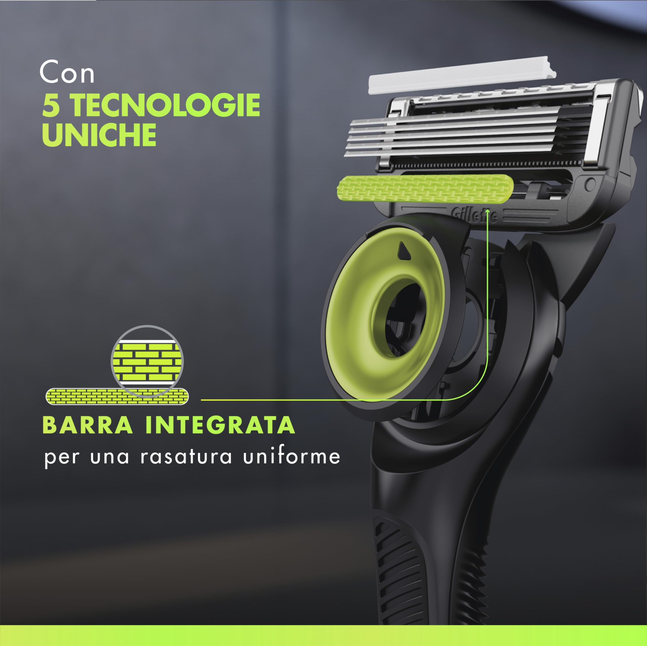 Gillette Uefa Champions League Special Edition Gillette Labs Rasoio a Mano Libera con Barra Esfoliante, 1 Manico + 8 Lamette di Ricambio, Include Base Magnetica Premium