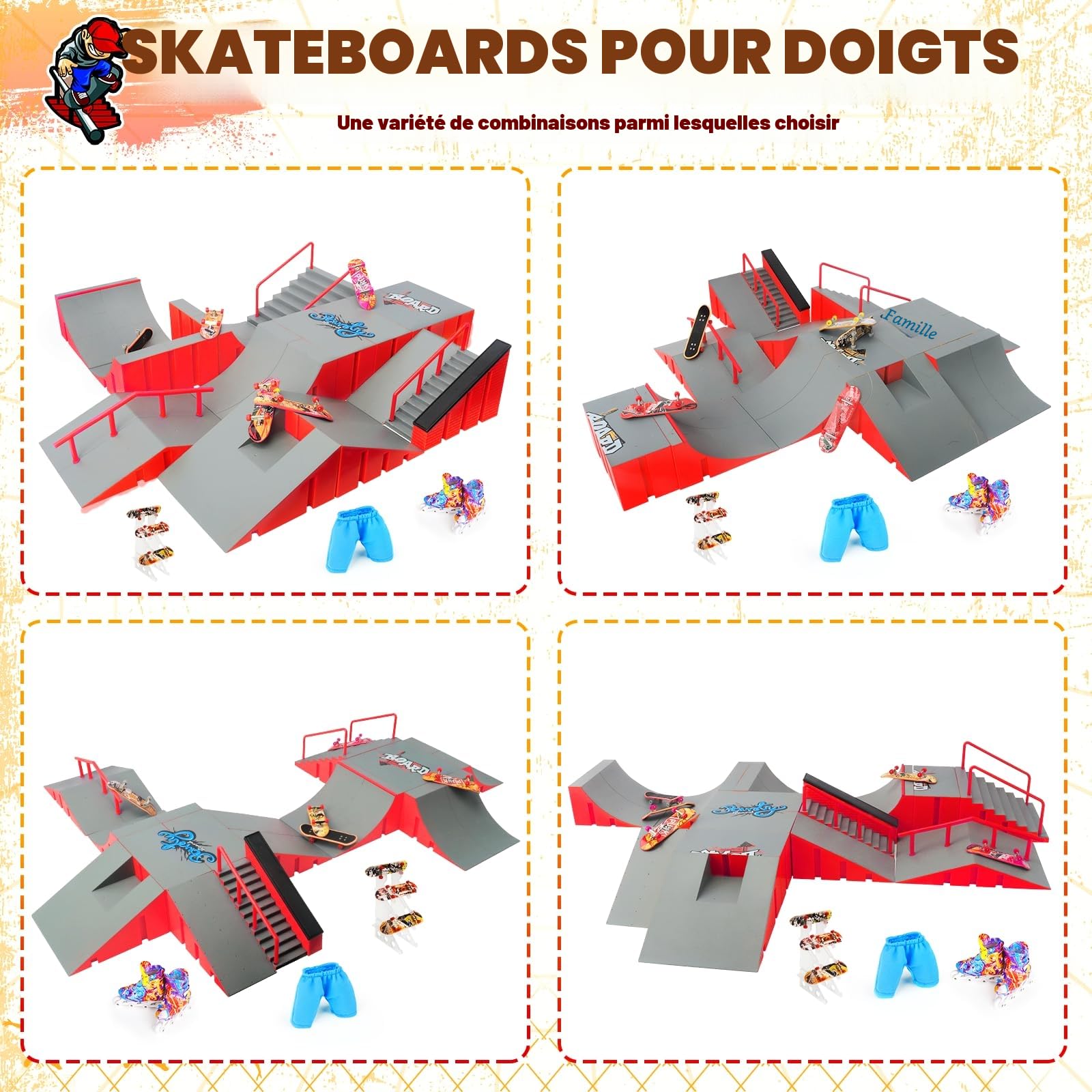CS COSDDI Mini Rampe de Skateboard à Doigts, Rampe de Skate Park à Doigts, Rampe de Skateboard à Doigts pour Enfants, Cadeau d'anniversaire