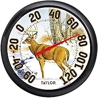 Taylor 13.25" Large Dial Wall Thermometer Deer Pattern - Weatherproof Indoor Outdoor Temperature Gauge -60°F to 120°F