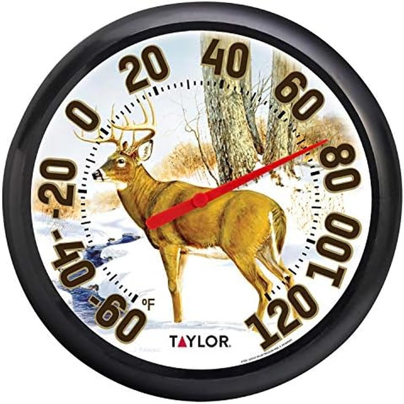 Large Dial Thermometer, Wireless Thermometer with Easy to Read Large Numbers for Patio, Pool, and Indoor Areas, 13.25-inch, Deer Pattern