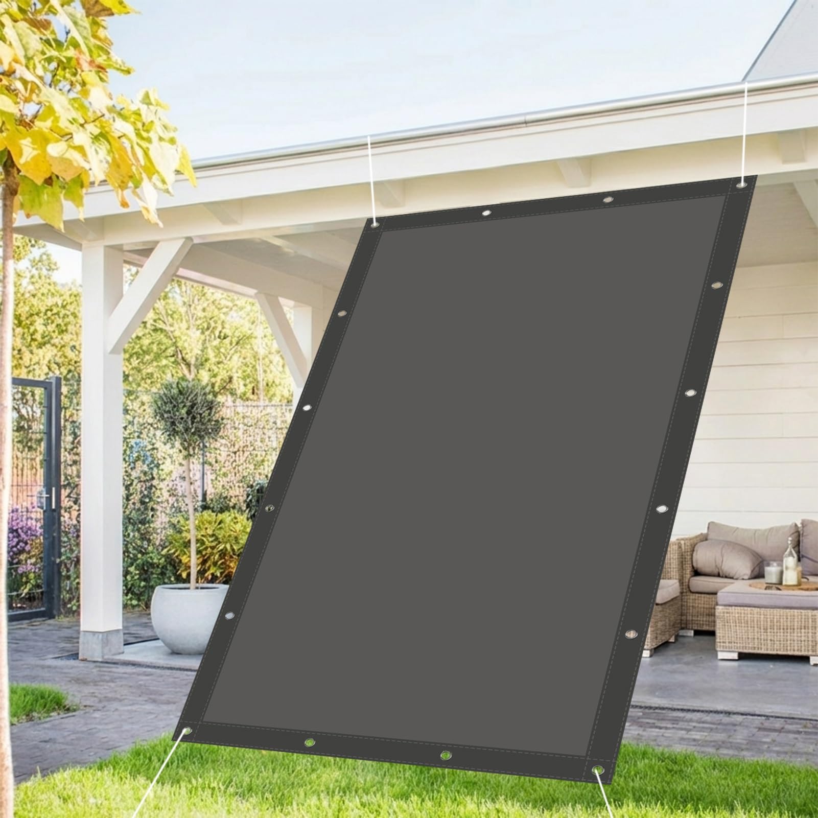 Toldos Exterior Terraza 260 x 300 cm Protección UV Toldo Impermeable Rectangular con Ojales y Cuerdas para Terraza Patio Exterior Jardín, Gris Oscuro