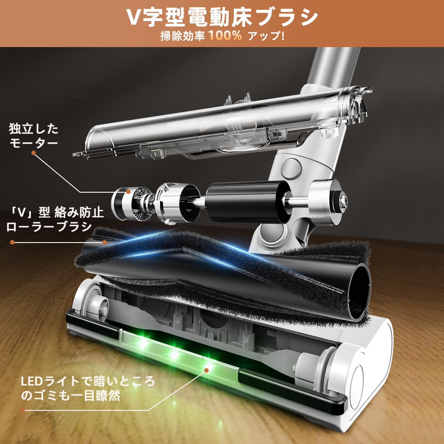 グリーンLEDライト付＆50Kpa強力吸引 コードレス掃除機 Amazon | 掃除機 コードレス【8月新登場！革新版グリーンLED