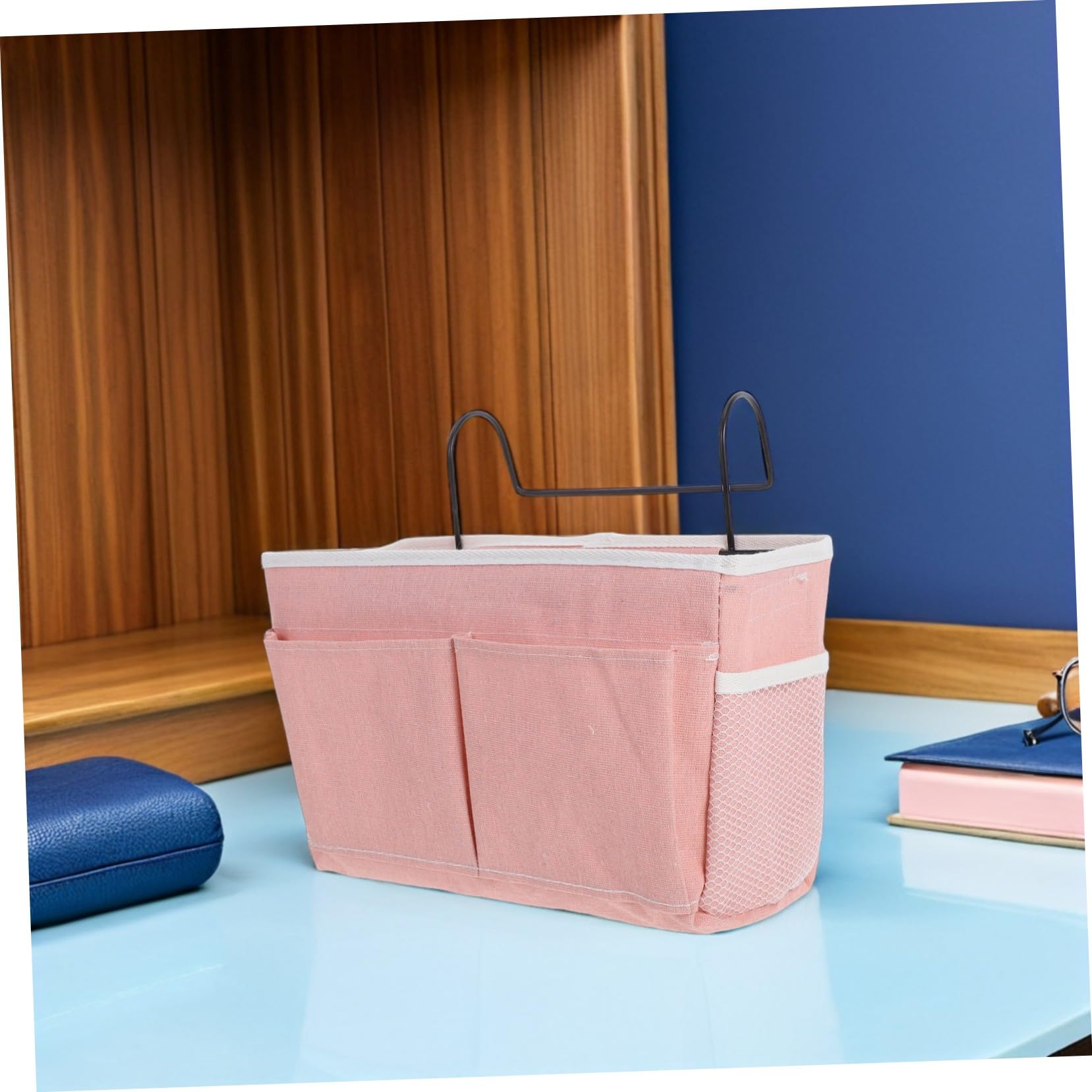 VICASKY Hängender Bettorganizer 2 Stück-Pack aus Baumwolle und Leinen Rosa