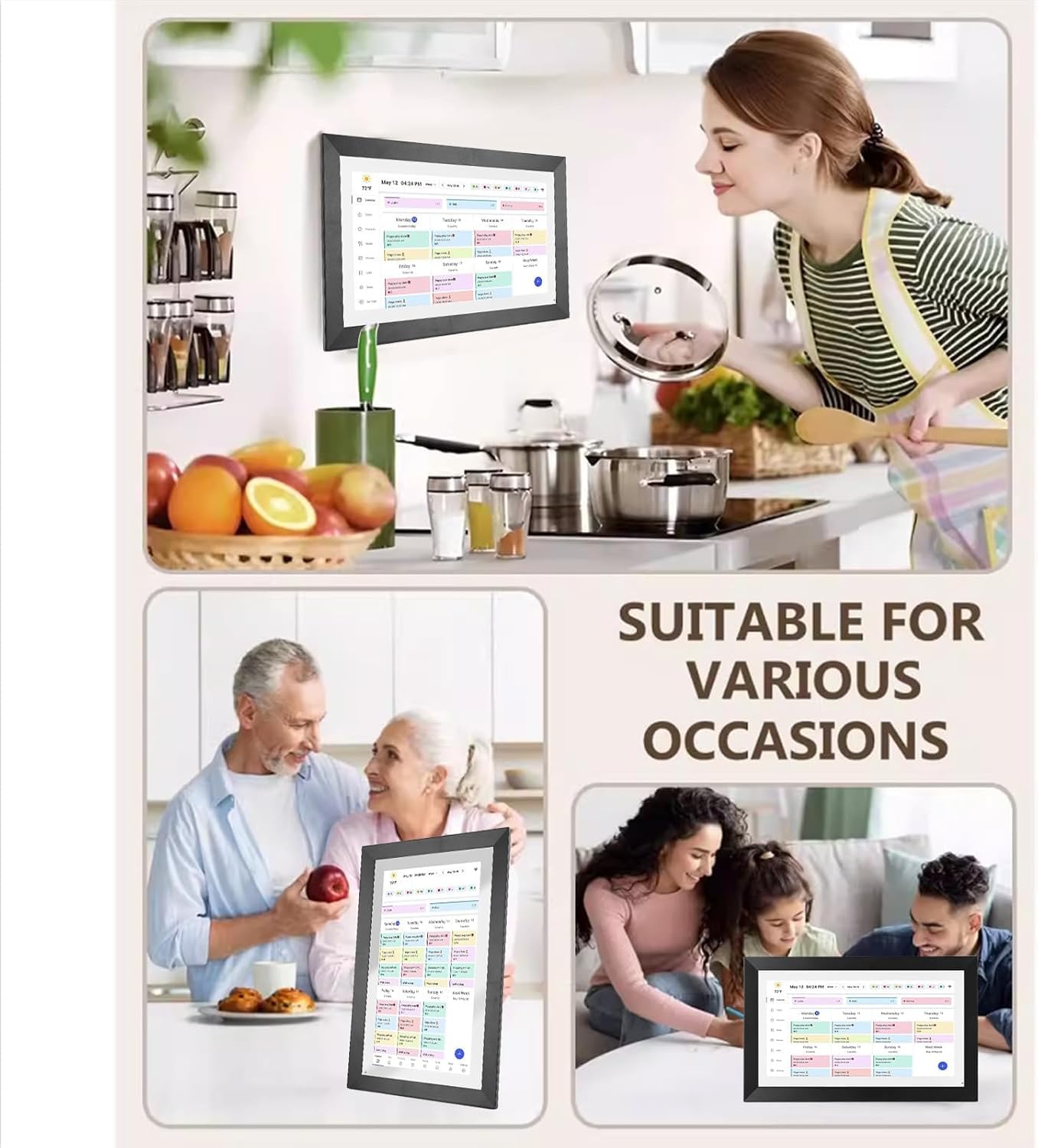 Calendrier Numérique 15,6" – Planning Familial Wi-FI & Cadre Photo Numérique, Organisation Familiale 1920 x 1080 Écran Tactile et Application, Sync Horaires & Partage Moments Via App, 32Go
