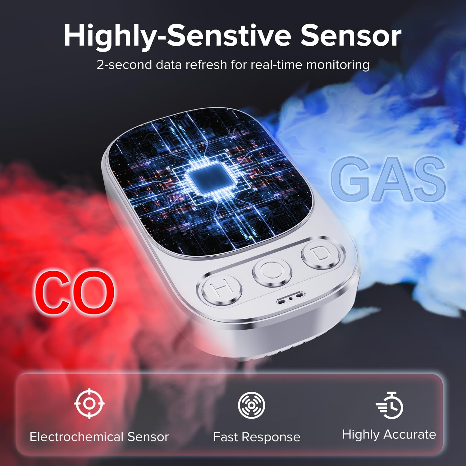 2 Pack 4 in 1 Plug in Carbon Monoxide Detectors & Natural Gas Combination Built-in Backup Battery & 2.1'' HD Screen [CO Gas Temp Humidity] Propane Methane Combustible Gas Alarm for Home/Travel(White) - Image 5