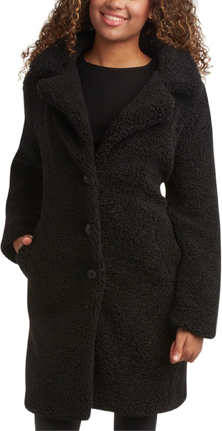 URBAN REPUBLIC Womens Sherpa Winter Coat - Long Sherpa Winter Coats for Women Button Up Fuzzy Jackets Outerwear