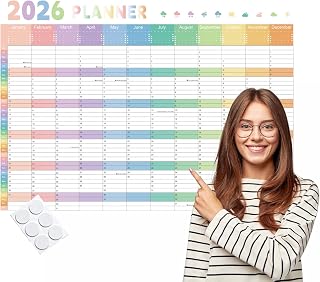 Planificador de pared 2026 - A1 (84,1 x 59,4 cm) - Calendario anual laminado de doble cara con 8 pegatinas, organizador de pared para el hogar, oficina, escuela, color lila pálido