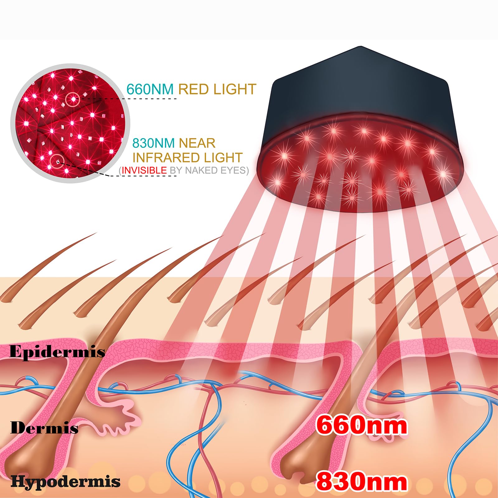 120 LEDs 660nm & 830nm Rotlicht Therapie Kappe Nahinfrarotlicht Haarwachstumsgerät Entspannung der Kopfhaut und Linderung Haarausfall behandlung bei dünner werdendem Haar