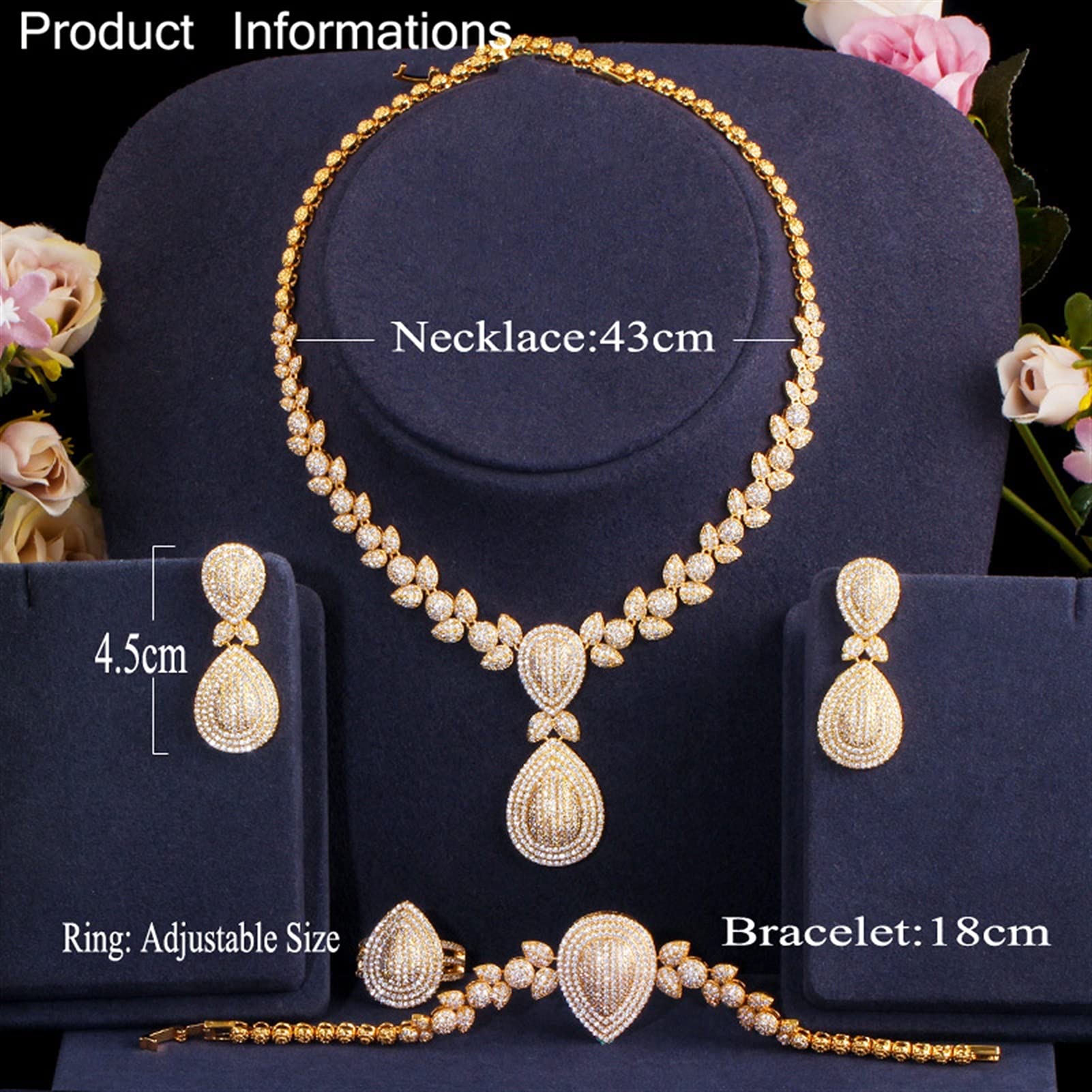 Schmuck 4-teiliges Brautschmuck-Set für Hochzeit, Bankett, goldfarben, für Damen, Party, Kostümzubehör