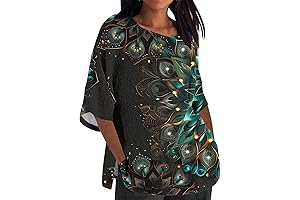 3/4 Sleeve Shirts for Women Crewneck Loose Casual Going Out Outfits Shirt Join Prime Membership