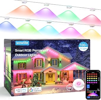 wowlite Permanent Outdoor Lights 100FT, Smart RGB+IC Eave Lights for House