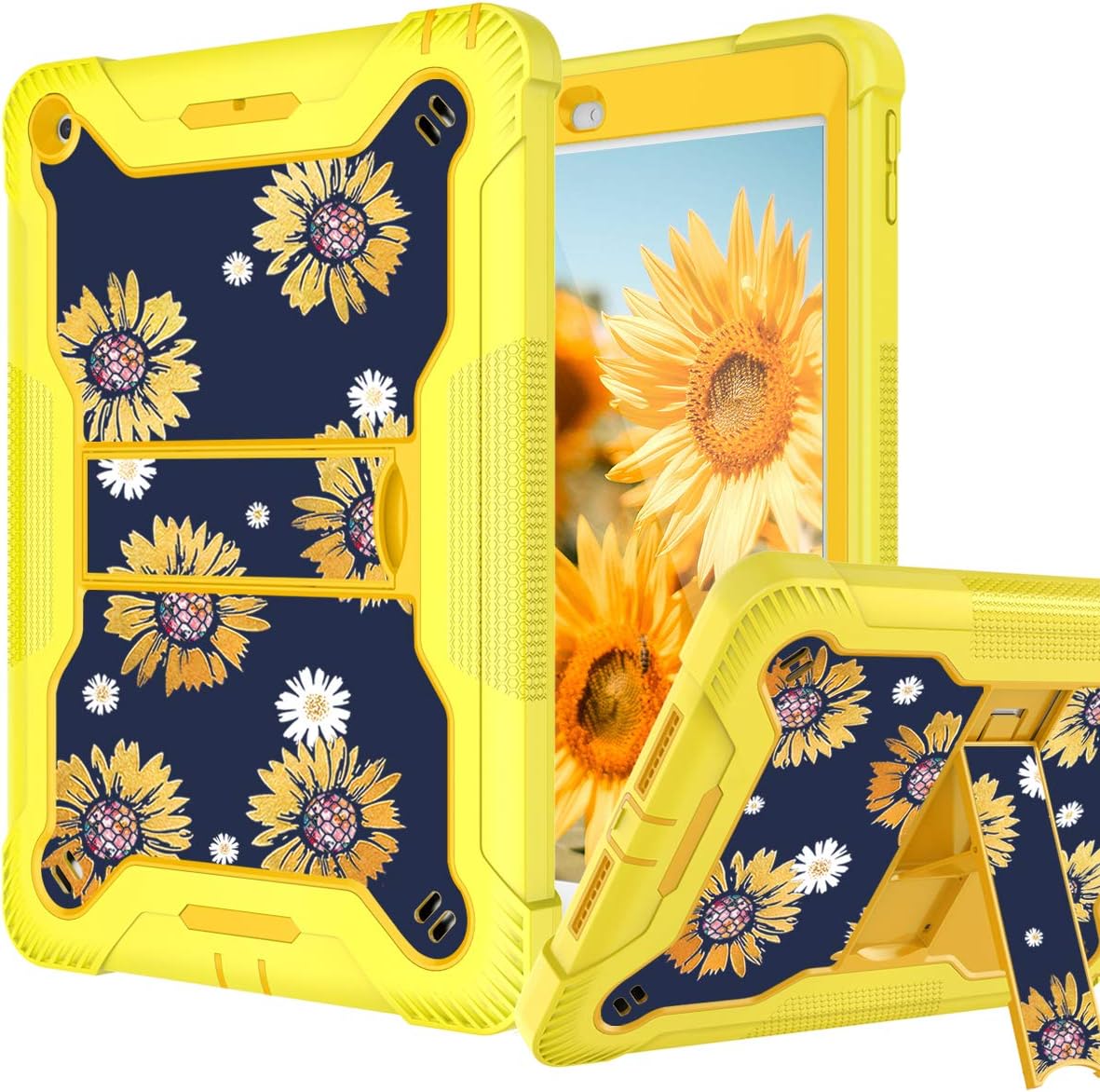 for Floral Sunflower Cute Slim Kickstand Hard PC Silicone Rugged Bumper Heavy Duty Shockproof Full Body Protective Case for iPad 9th/8th/7th 2021/2020/2019