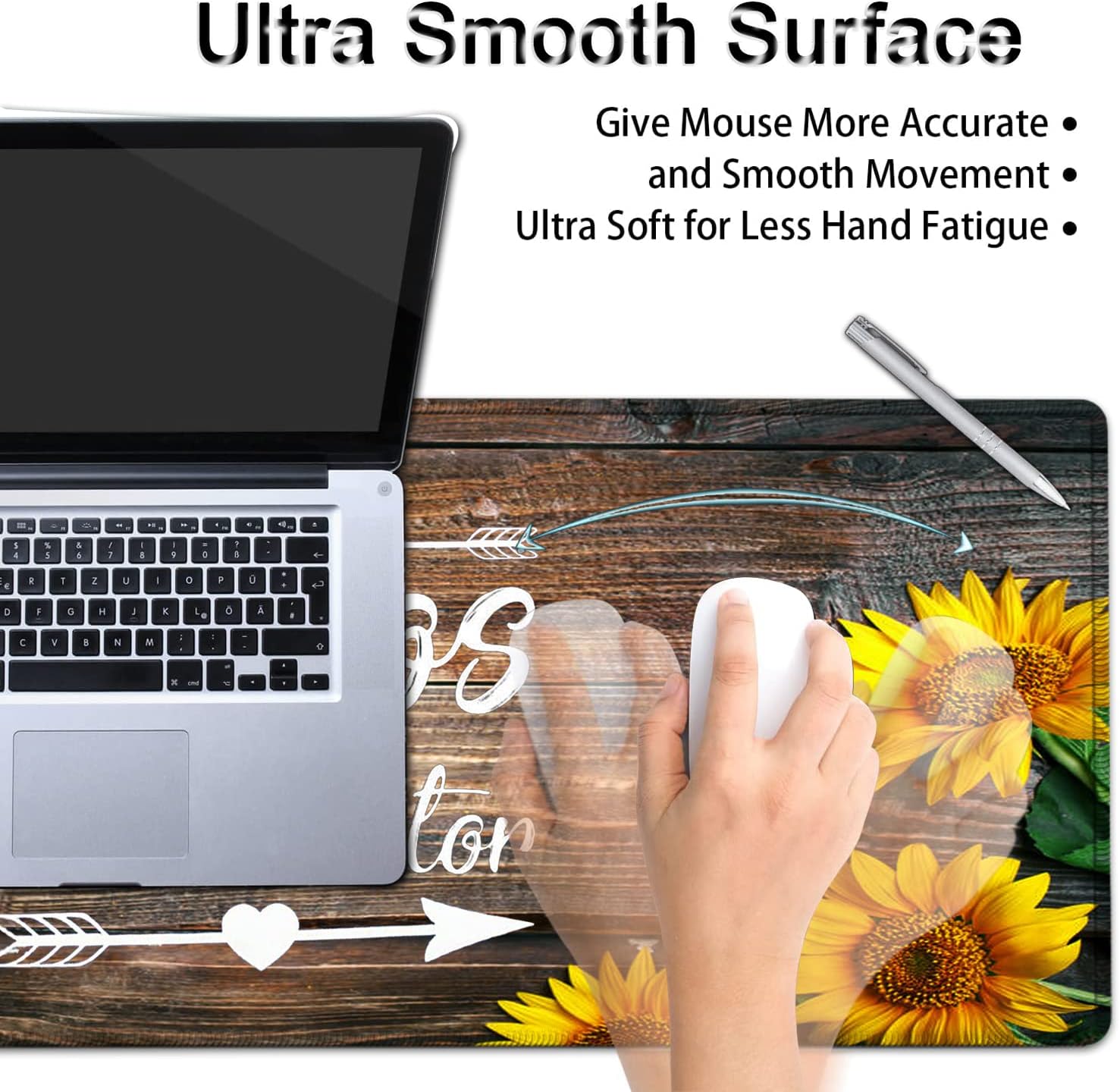 Desk Pad, Extended Gaming Mouse Pad + Ergonomic Memory Foam Wrist Rest Support, 31.5x11.8 Inch Waterproof Large Mouse Pad for Home Office, Chaos Coordinator Sunflower XXL Mouse Mat image 2