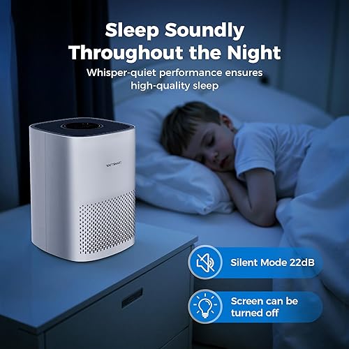 Miniatura 5 de Purificador de aire para el hogar, filtro HEPA H13 con filtro de carbón activado, limpiador de aire para habitación con modo de sueño y luz