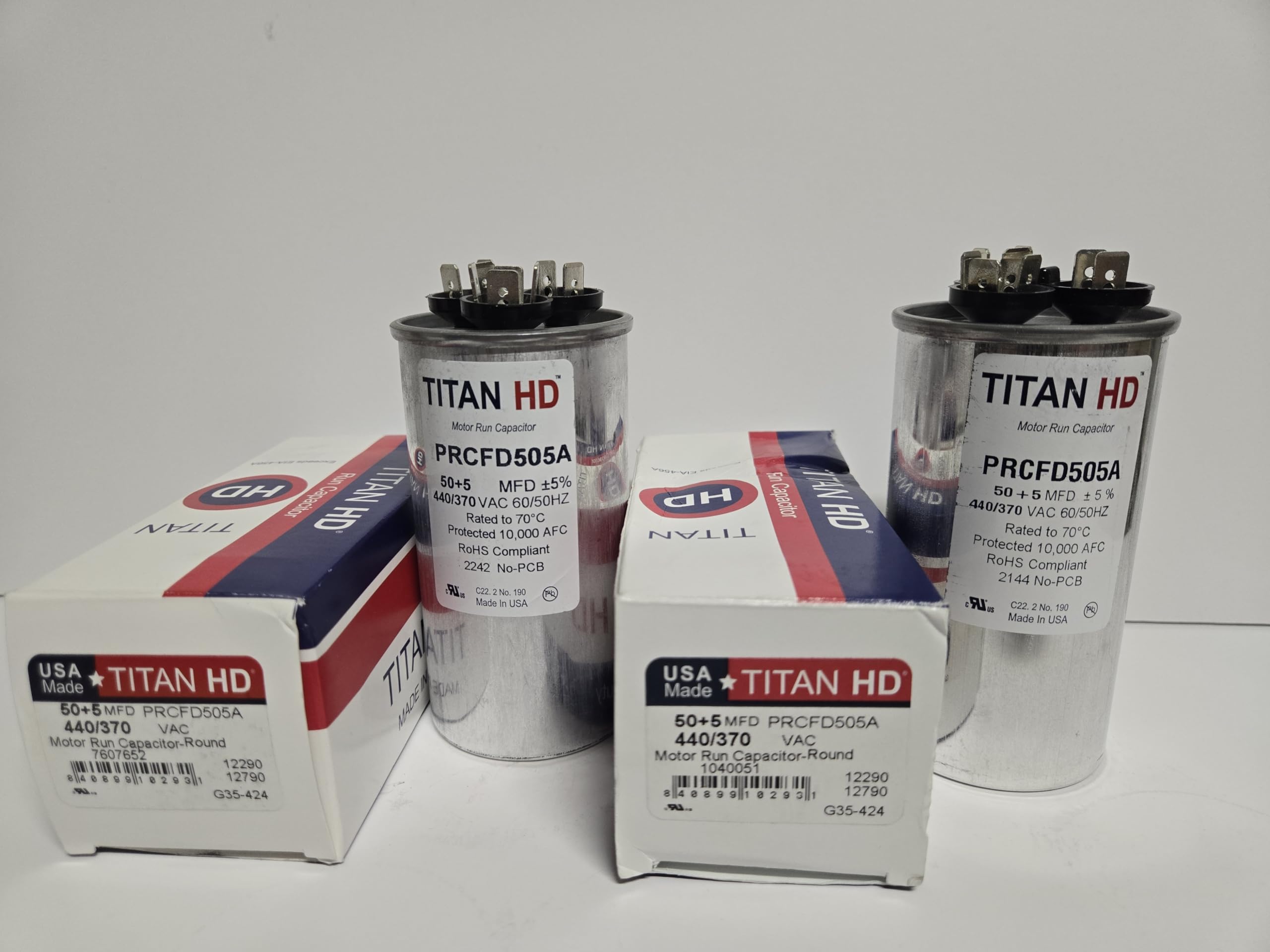 Generic 2 PACK TITAN HD PRCFD505A 50/5 MFD 50 +5 Dual Run Capacitor MADE in USA HVAC A/C AIR CONDITIONER PACKARD