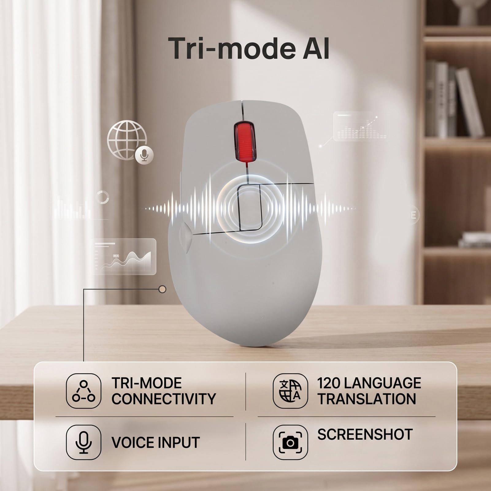 Denash Mouse per Traduzione Vocale AI, 120 Lingue in Tempo Reale