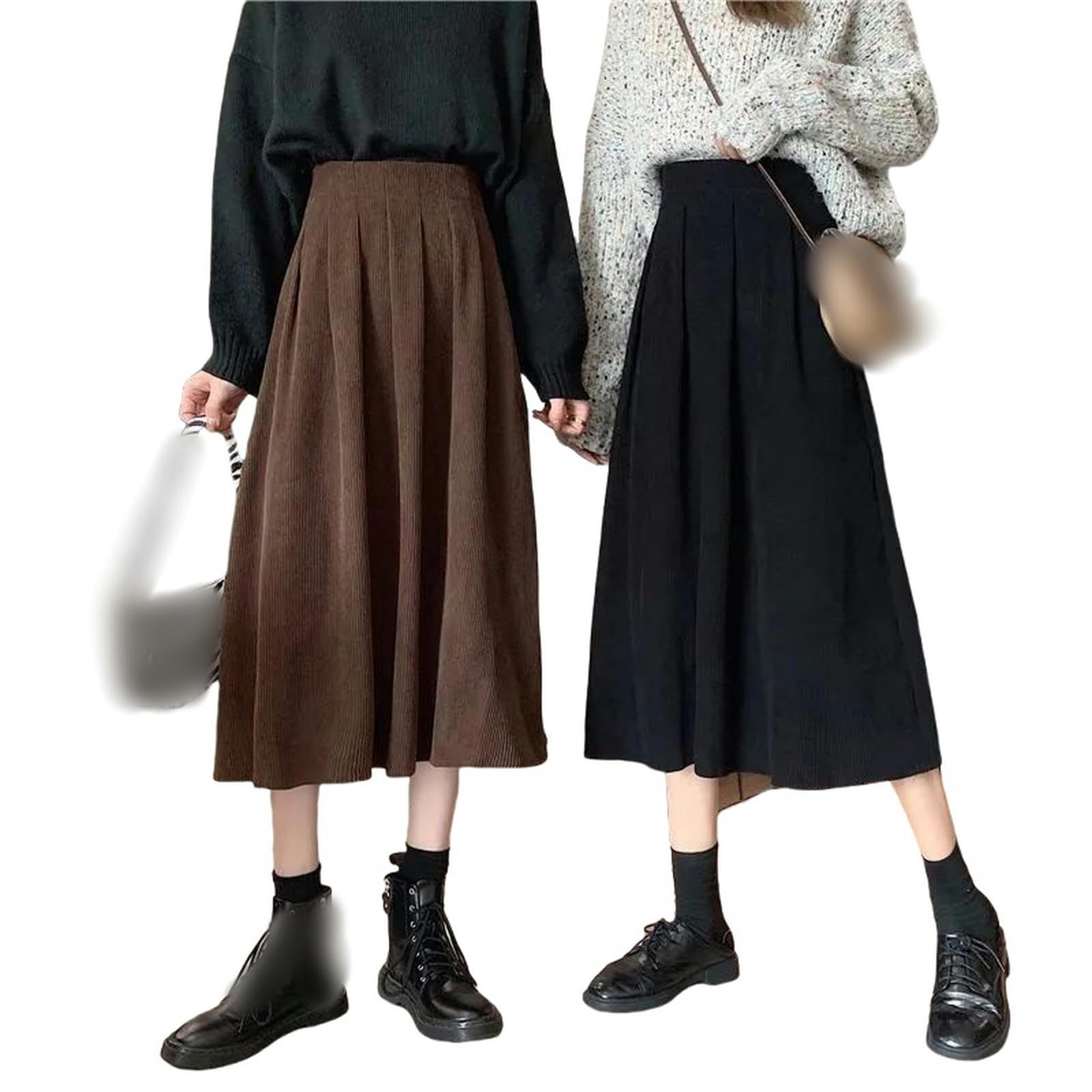 Rock Cordrock Frühling Herbst Winter Petite Mode Rock Frauen Hohe Taille A-line-Rock-schwarz-l