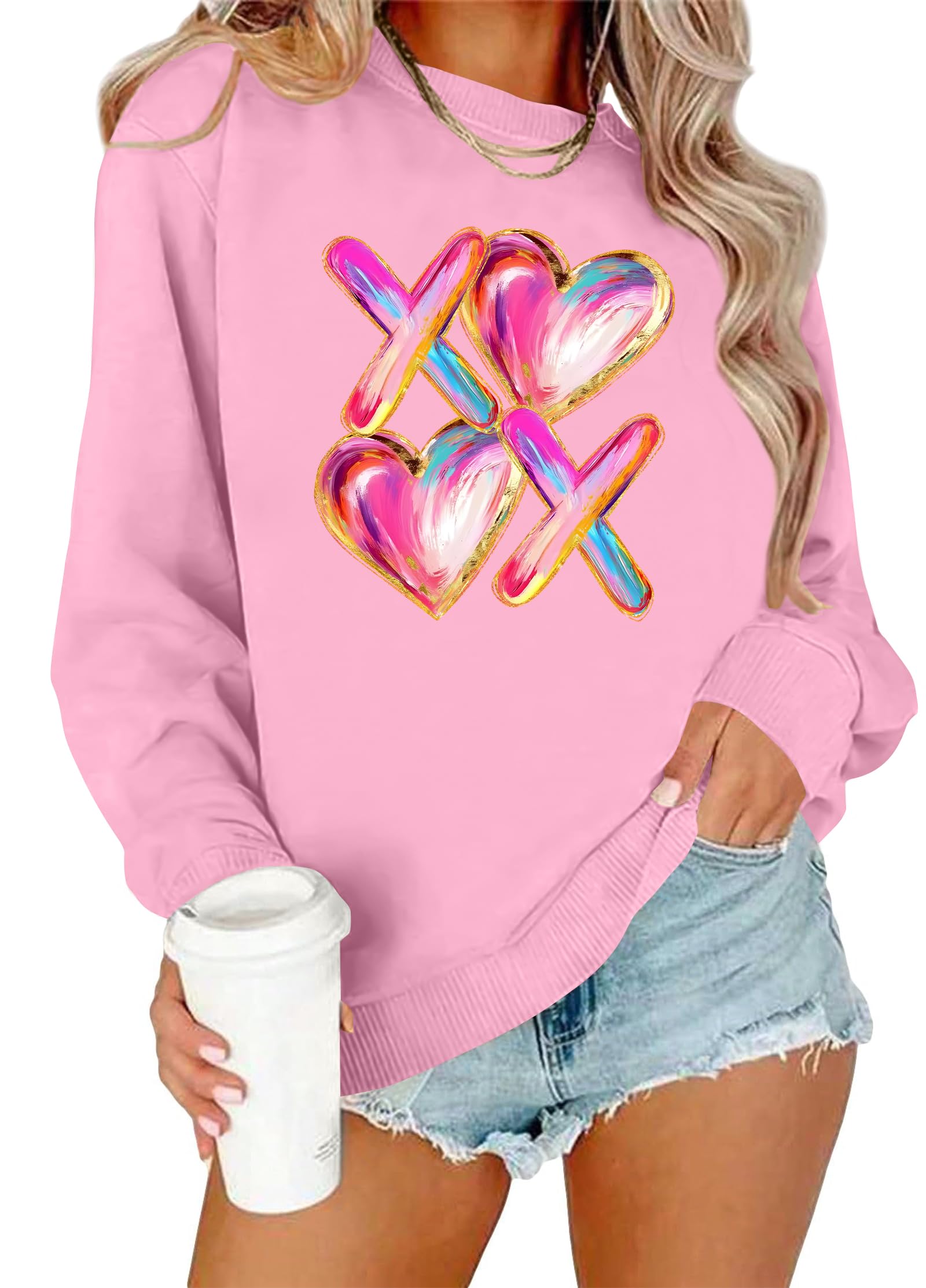 vvnty Women Valentines Sweatshirt: Sparkly Letter Print Long Sleeve Pullover Tops-picture-25