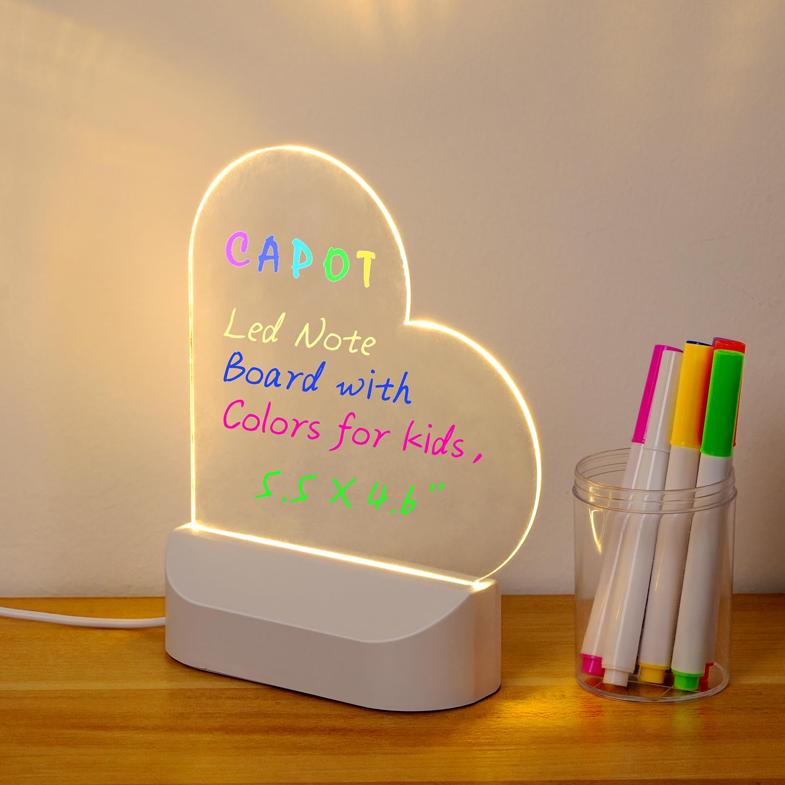 Acrylic Dry Erase Board with Light 5 X 6” Light up Dry Erase Board with Stand Clear Desktop Glow Memo LED Letter Message Board White Board Note Board