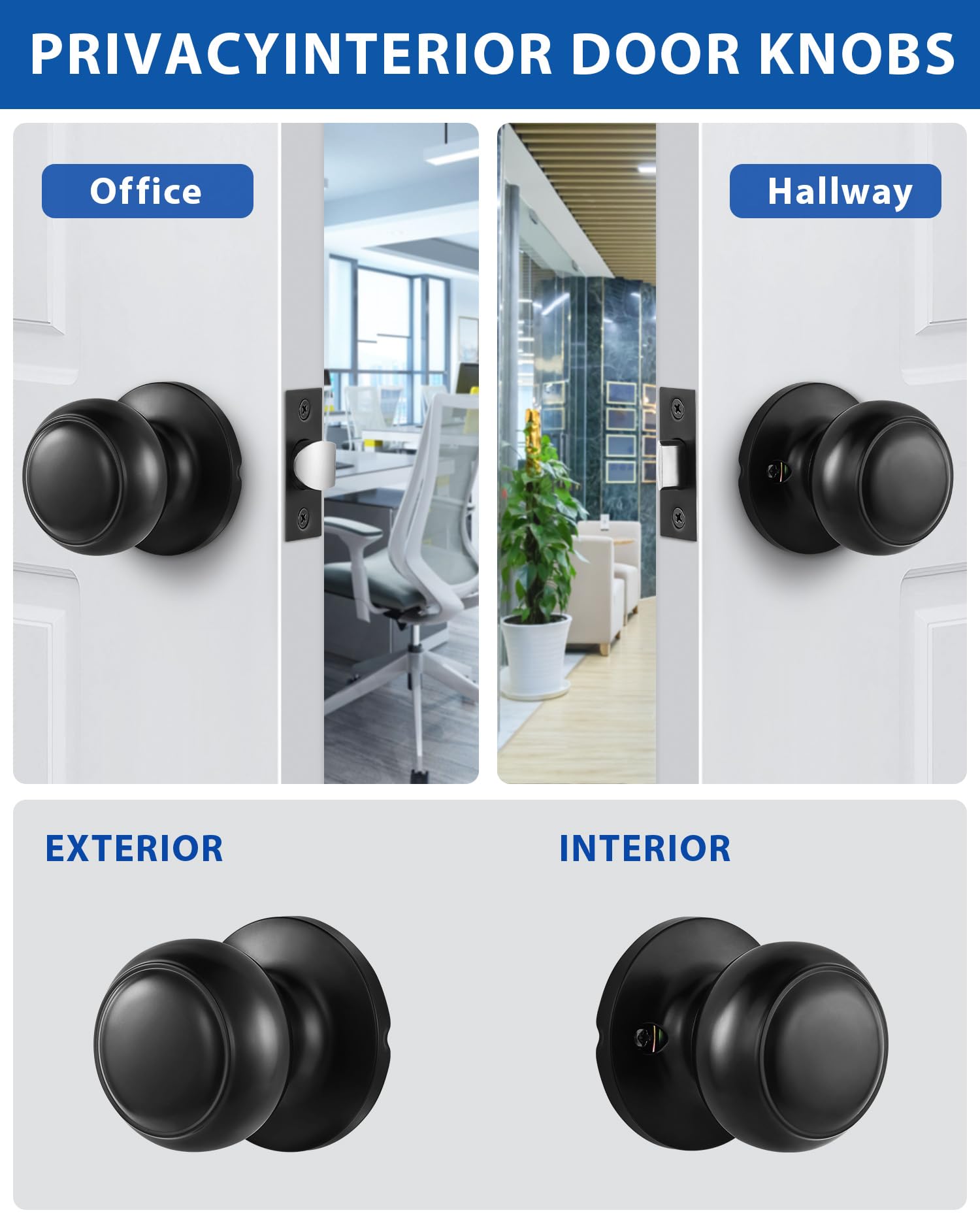 Matte Black Door Knobs - 5 Pack Passage Handles -4