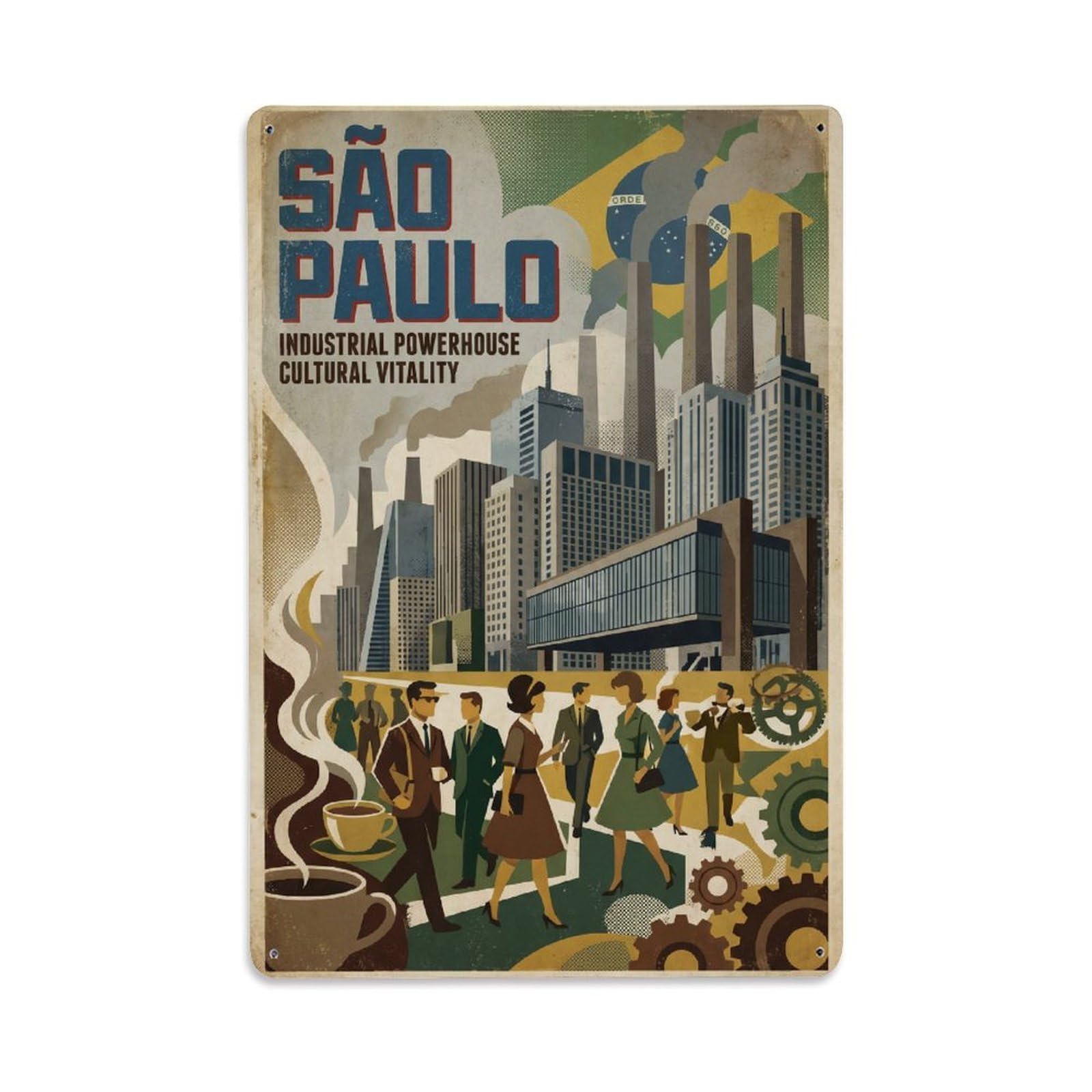 Gead 8X12inch Style Retro Brazil Sao Paulo Travel Metal Tin Sign
