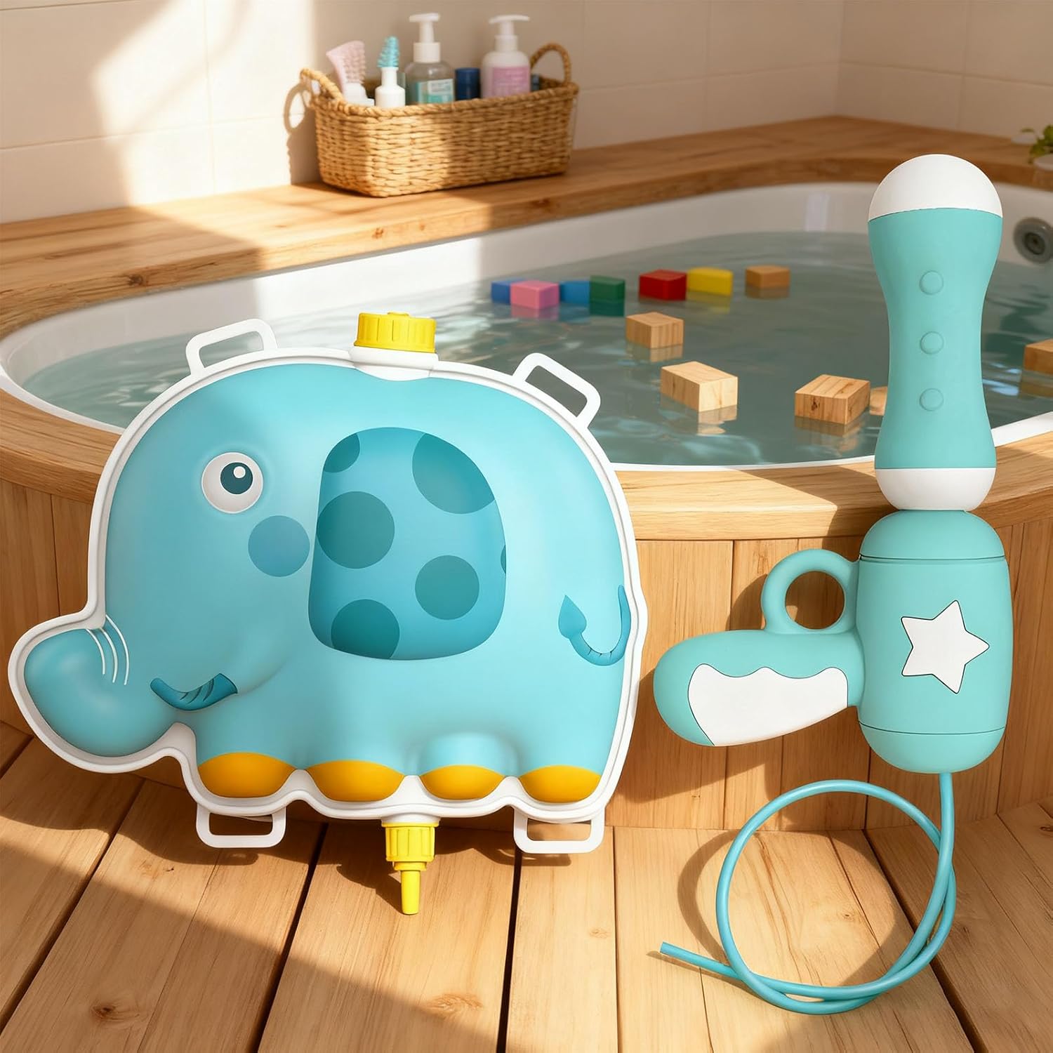 MAVIS LAVEN Backpack Water Gun, Large Capacity Water Shooter with Rubber Plug Inlet and Adjustable Straps, for Kids Outdoor Beach Party Play (Large Blue Elephant Backpack Gun [2000ml])