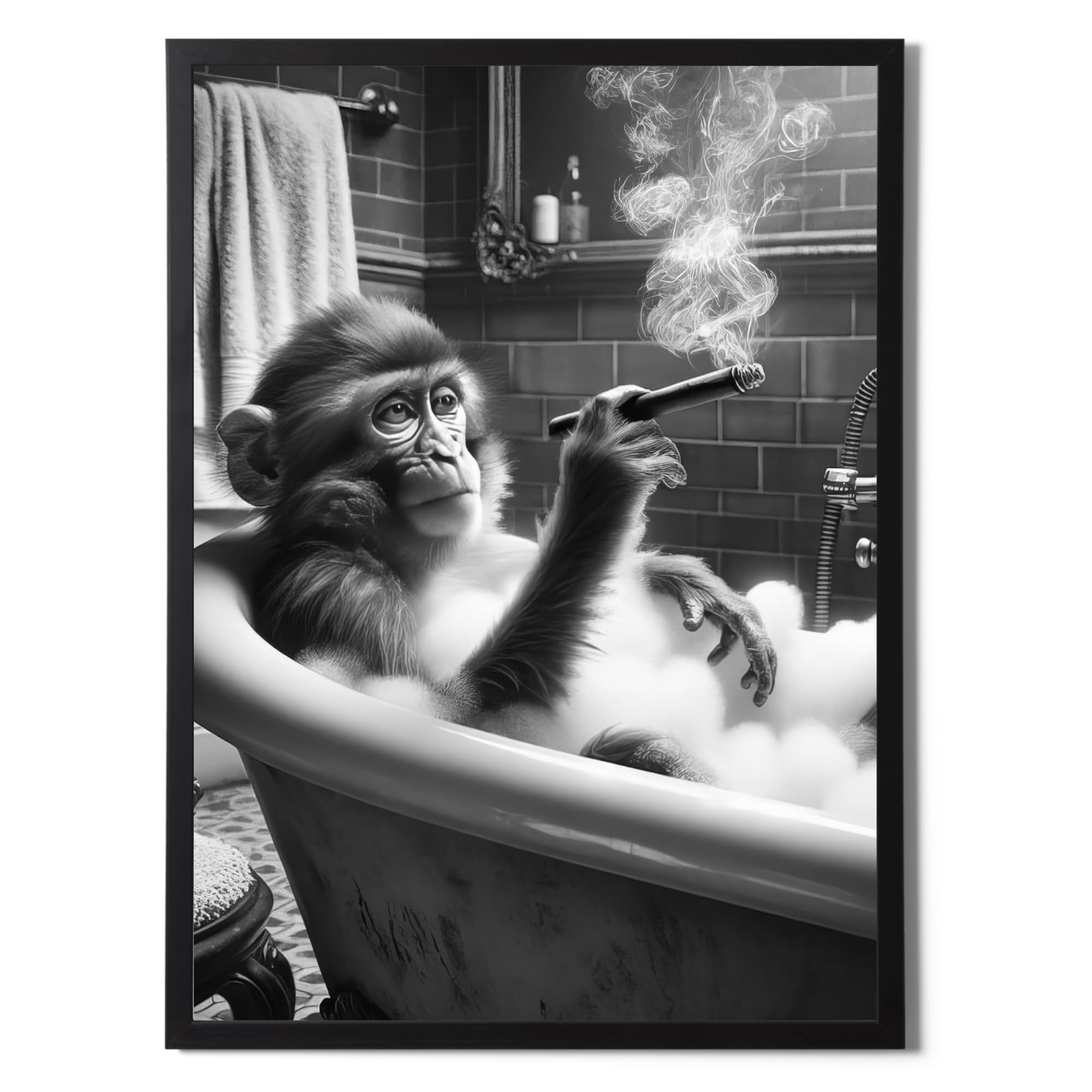 State Media Vision Monkey Smoking in the Bathroom A3 Poster No Frame - 29.7x42cm Size Print - Bathroom Wall Art