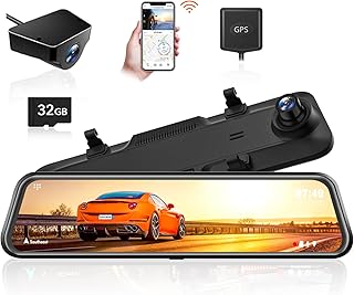 WOLFBOX 12'' Mirror Dash Cam with WiFi,2.5K Rear View Mirror Camera with 1080P Rear Camera,WiFi Mirror Dash Cam Front and Rear,Dual Dash Camera for Cars with 32GB TF Card & GPS,Parking Monitoring