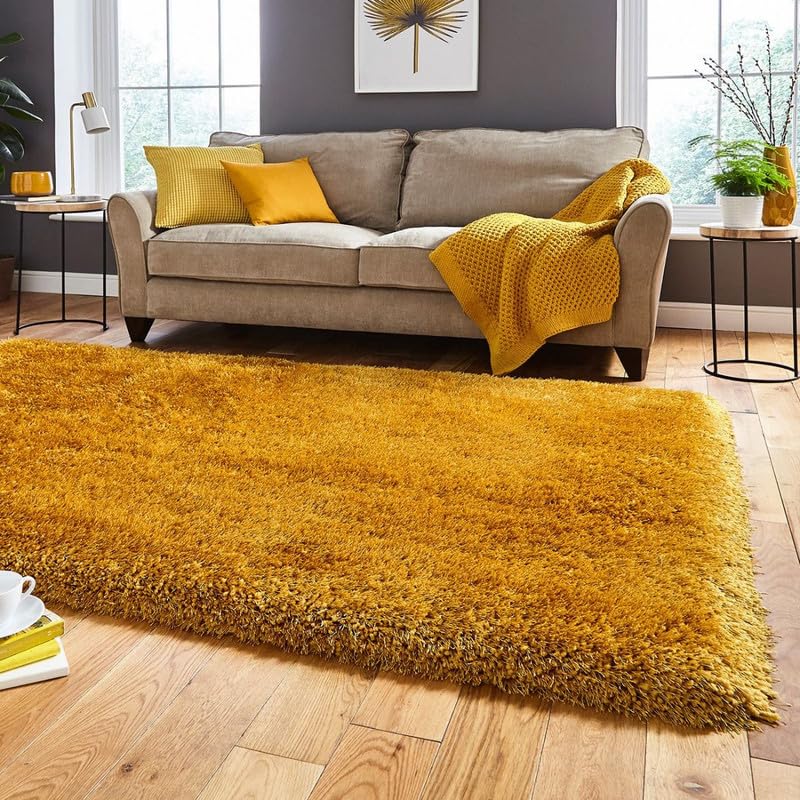 Image of Square Plain Fur Rugs Hall and Drawing Room 8x8 Feet Microfiber 2 Inch Pile Height Modern Interior Mat Montanna Yellow Color