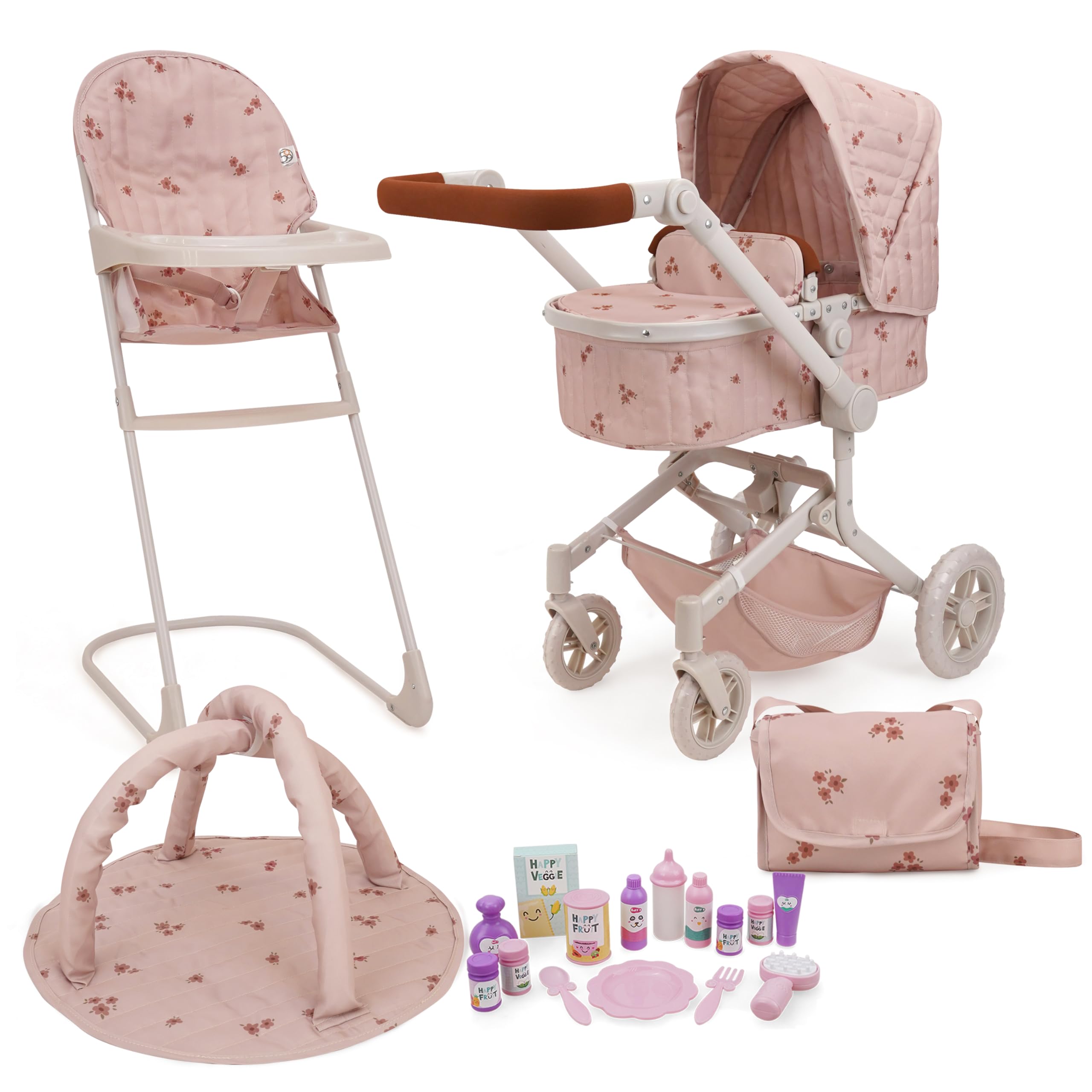 509 Zestaw 19 szt. City Park Doll Pram n Play, Multi Play Doll Pram Stroller, High Chair, Activity Gym, Changing Bag, 15 sztuk, akcesoria do lalek 53 cm, dla dzieci w wieku 3+
