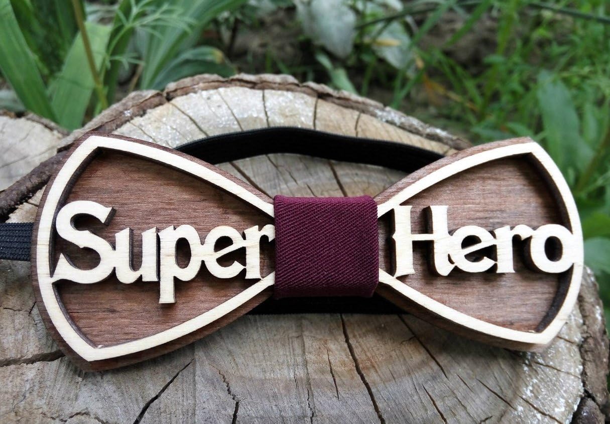Wooden Bow Tie Hero Design Holiday Wedding Wood Bowtie Men Necktie Gift Box