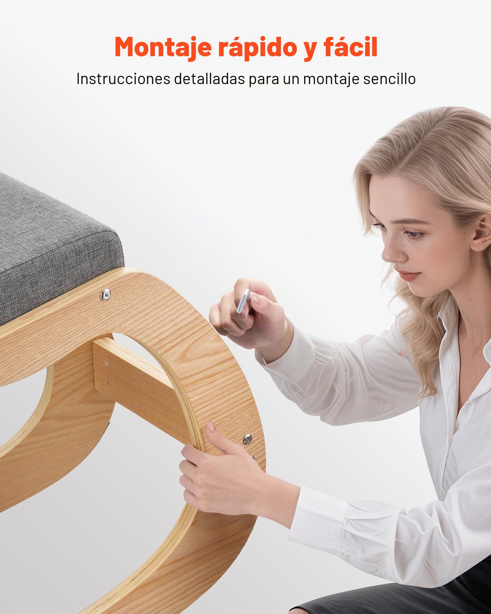 VEVOR Silla Ergonómica de Rodillas con Estructura de Madera y Cojín de Espuma Gris, Taburete para Rodillas Carga de 120 kg, Relajarse de Cuello y Espalda para Hogar, Oficina, 82 x 54 x 55,5 cm