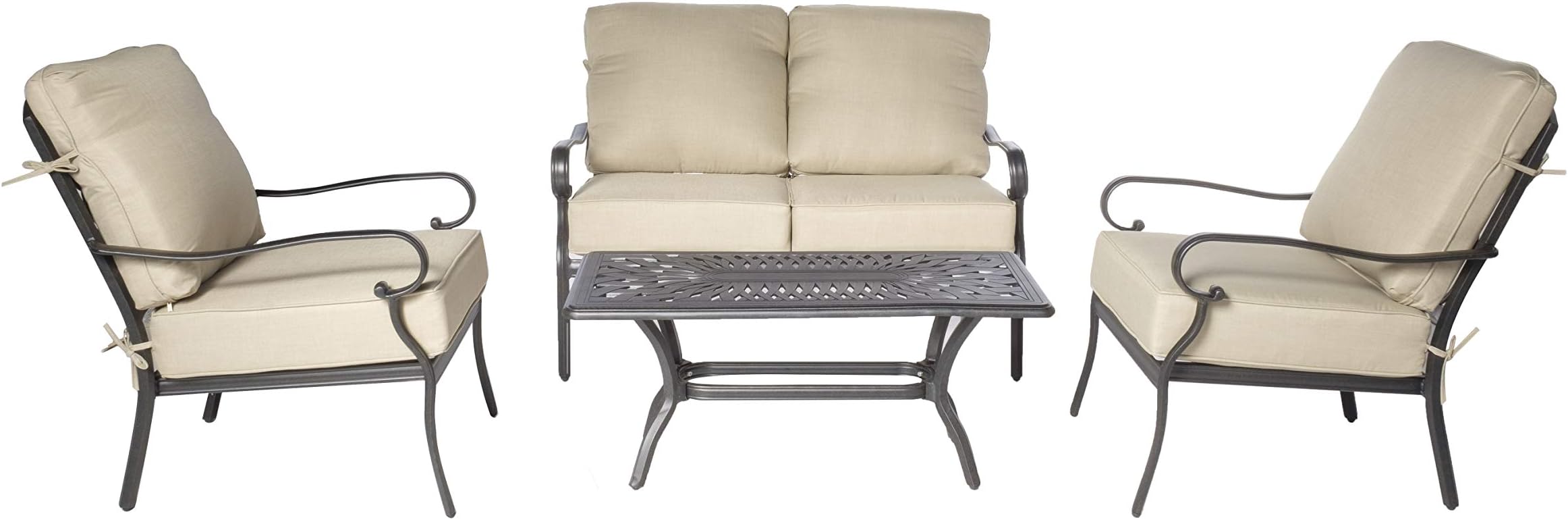 Alfresco Home 54-1300 Newbury 4 Piece Cast Aluminum Cushions Deep Seating Set, Stout