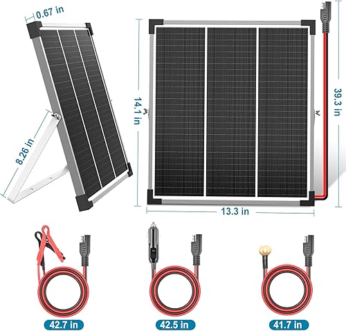Miniatura 2 de Kit de panel solar de 20 W, cargador de batería solar de 12 V y mantenedor con soporte de montaje ajustable, controlador de carga solar mejorado,